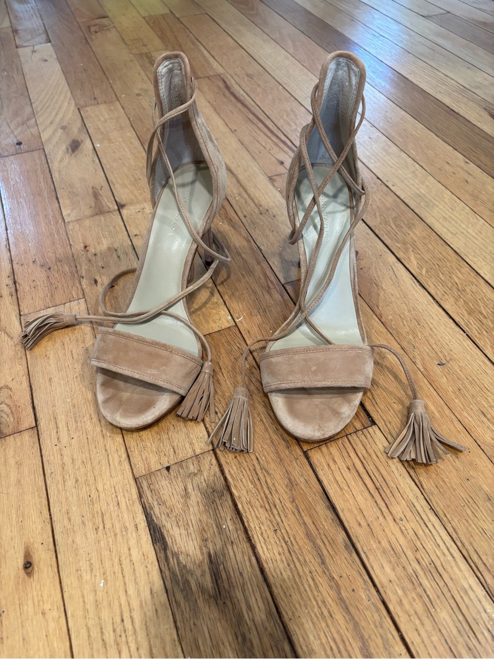 Ann Taylor Tan Suede Lace-Up Tassel Sandals